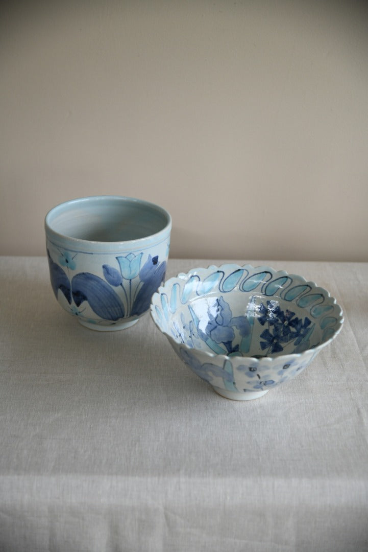 Blue Floral Bowl & Planter