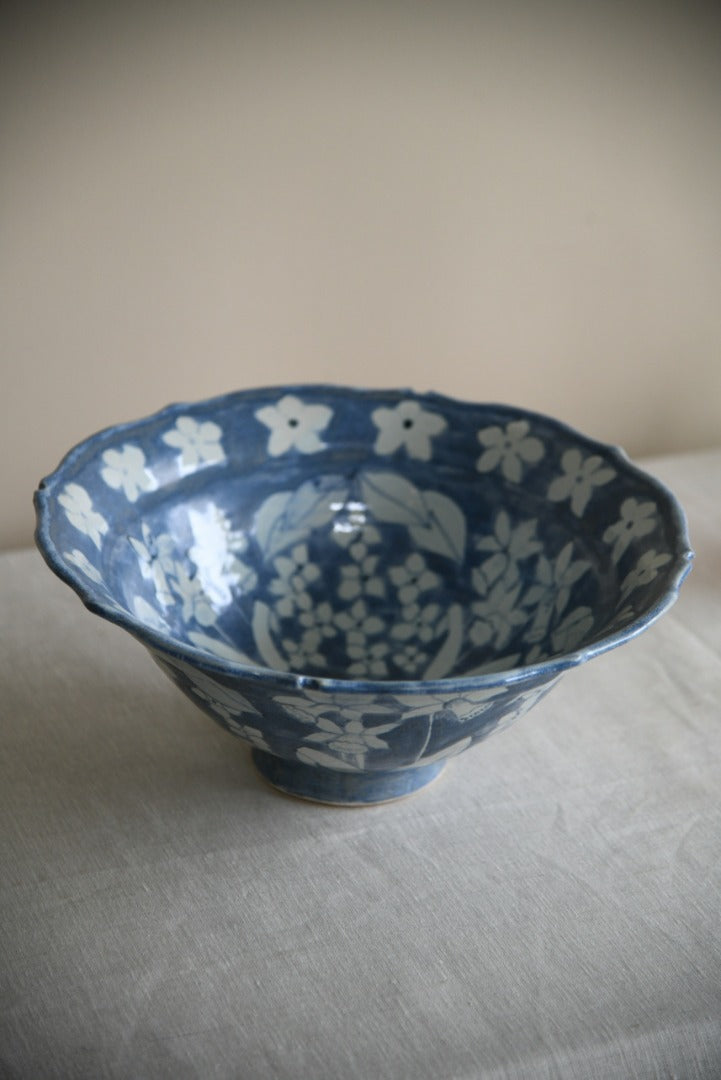 Blue Floral Pottery Bowl