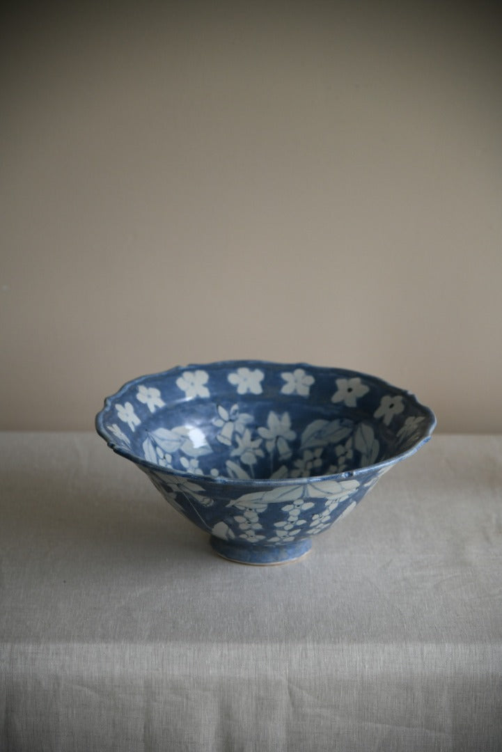 Blue Floral Pottery Bowl