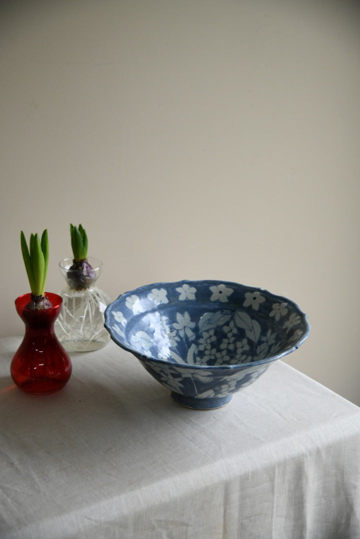 Blue Floral Pottery Bowl