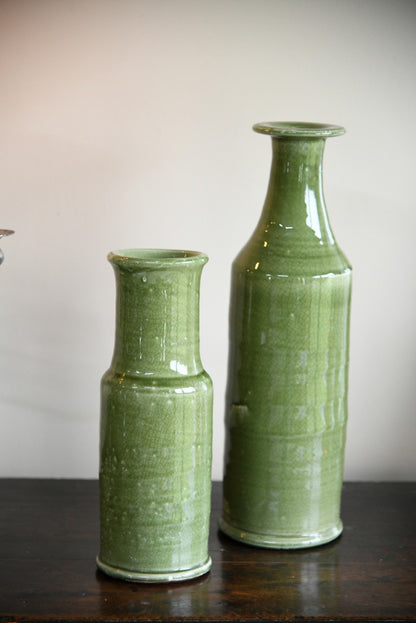 Pair Oriental Style Green Vase