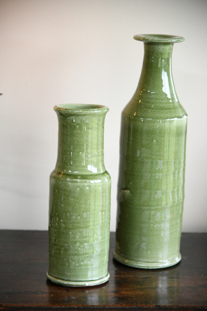 Pair Oriental Style Green Vase