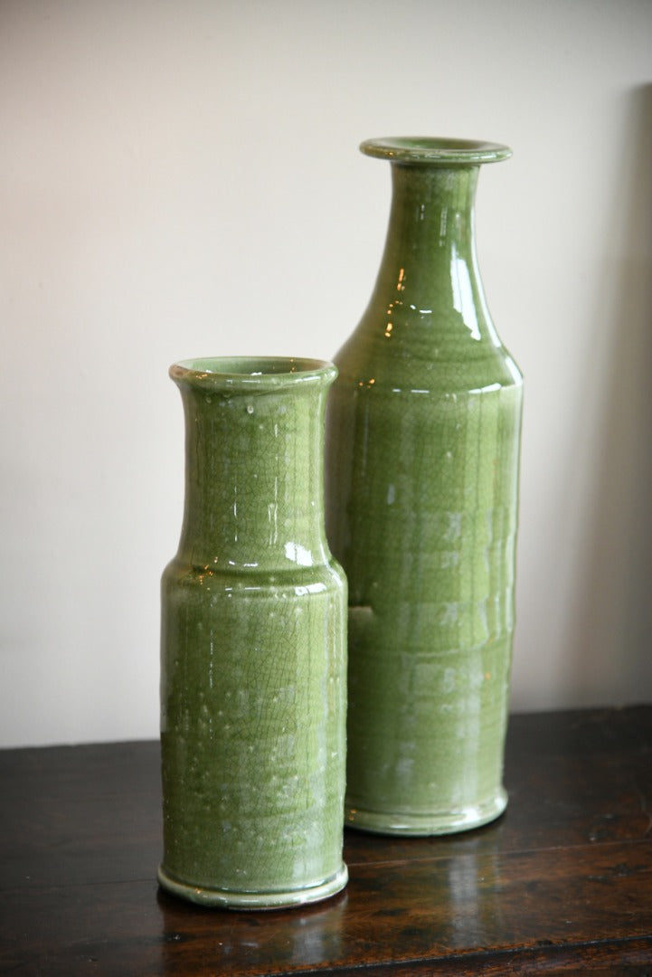 Pair Oriental Style Green Vase