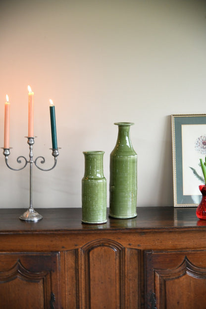 Pair Oriental Style Green Vase