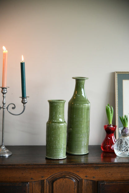 Pair Oriental Style Green Vase