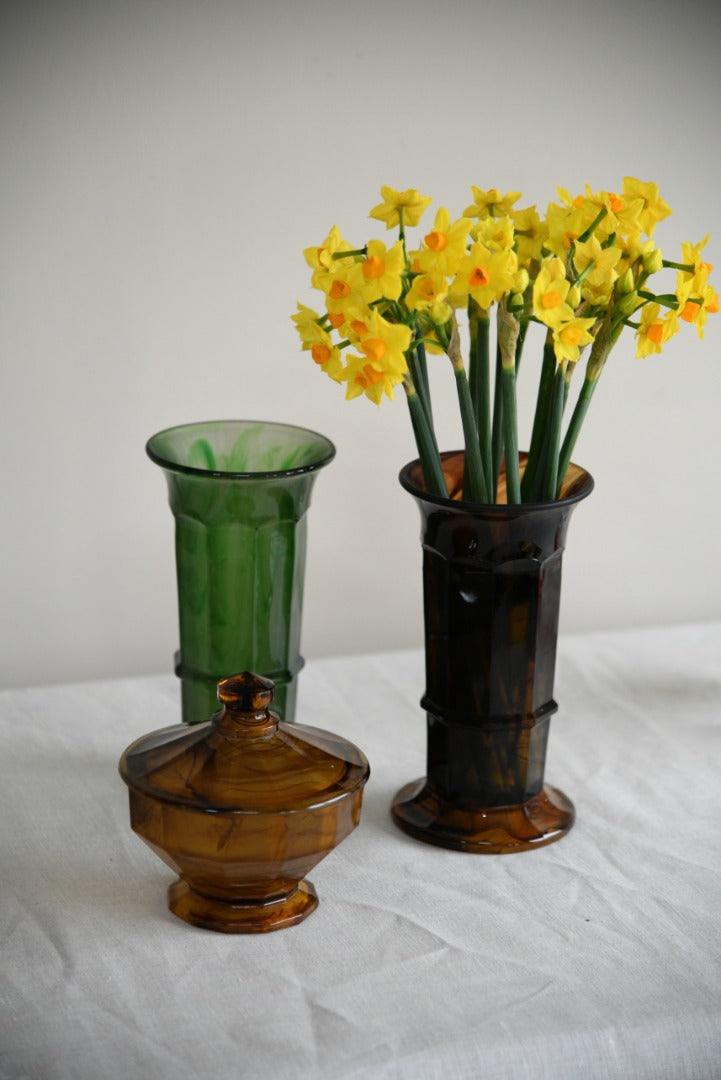 Davidson Art Deco Glass Vase & Pot