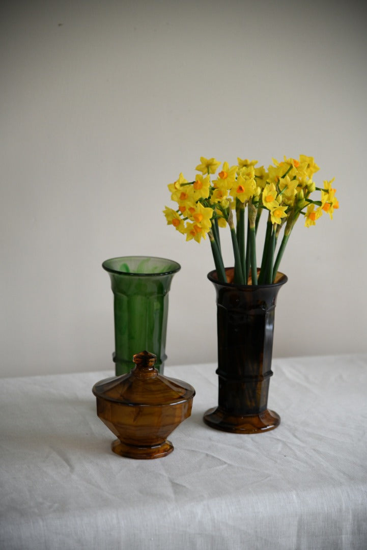 Davidson Art Deco Glass Vase & Pot