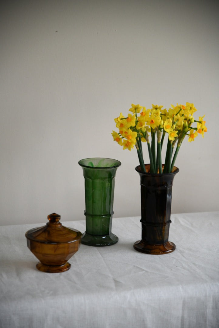 Davidson Art Deco Glass Vase & Pot