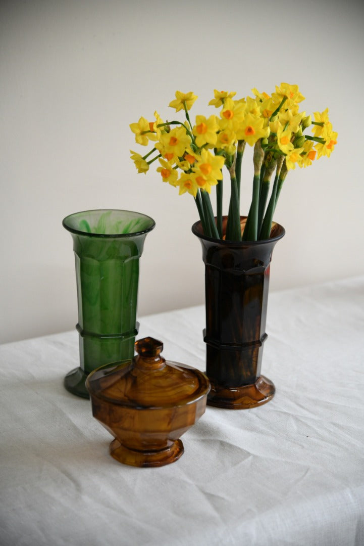 Davidson Art Deco Glass Vase & Pot