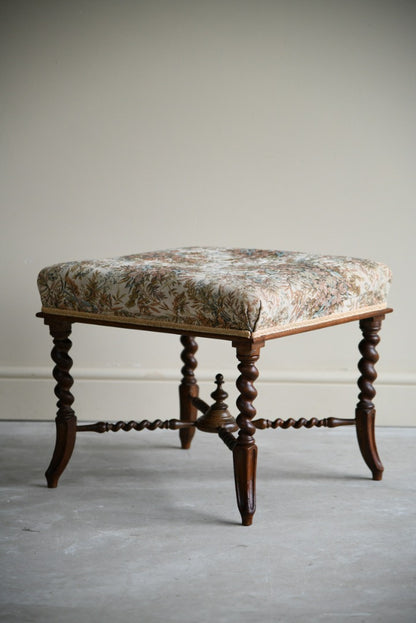 Antique Walnut Barley Twist French Upholstered Stool