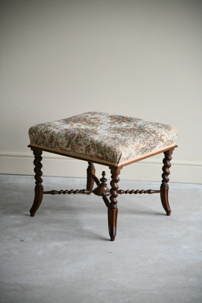 Antique Walnut Barley Twist French Upholstered Stool