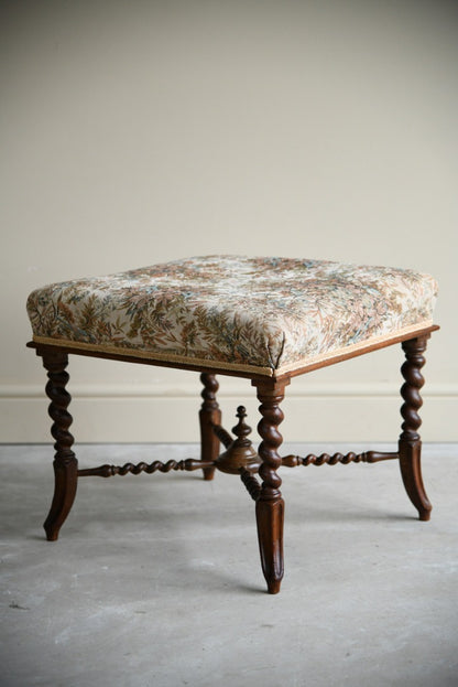 Antique Walnut Barley Twist French Upholstered Stool