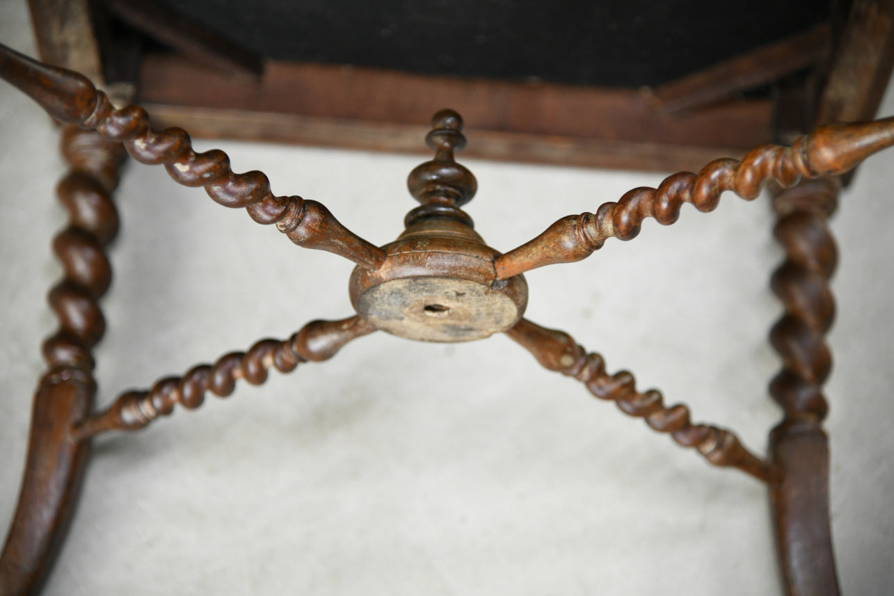 Antique Walnut Barley Twist French Upholstered Stool