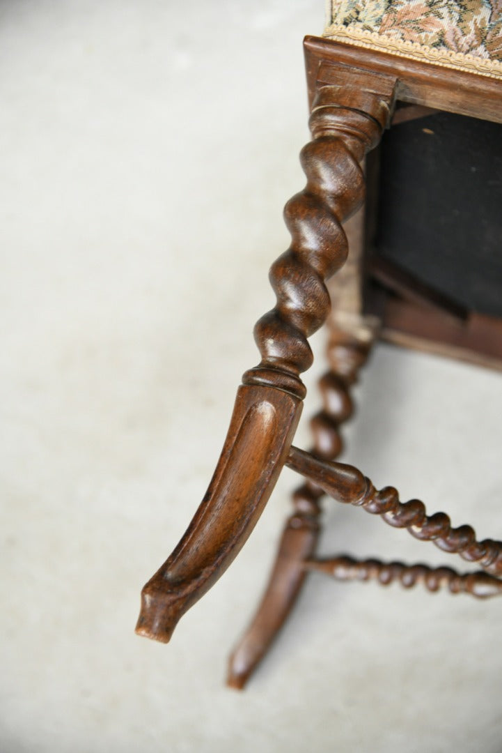 Antique Walnut Barley Twist French Upholstered Stool