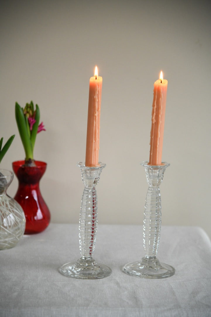 Pair Vintage Glass Candlesticks