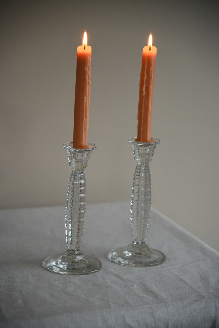 Pair Vintage Glass Candlesticks