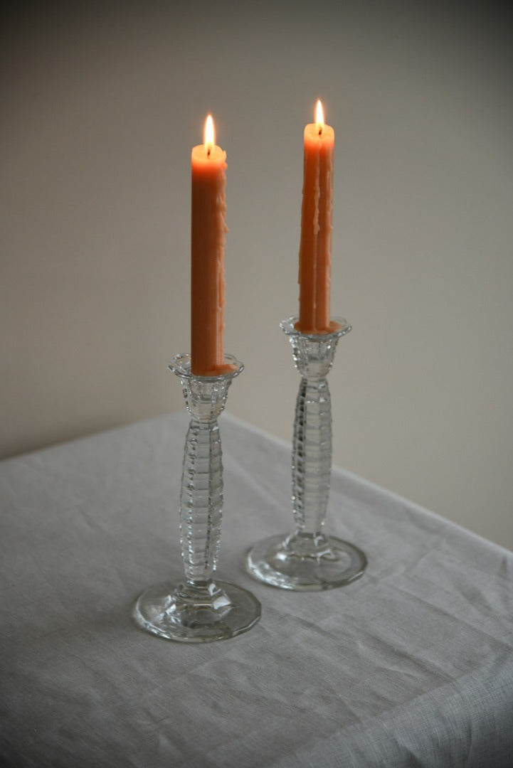 Pair Vintage Glass Candlesticks