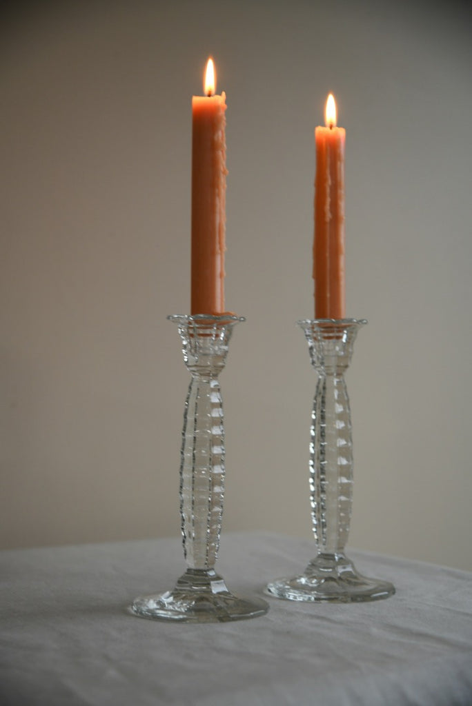 Pair Vintage Glass Candlesticks