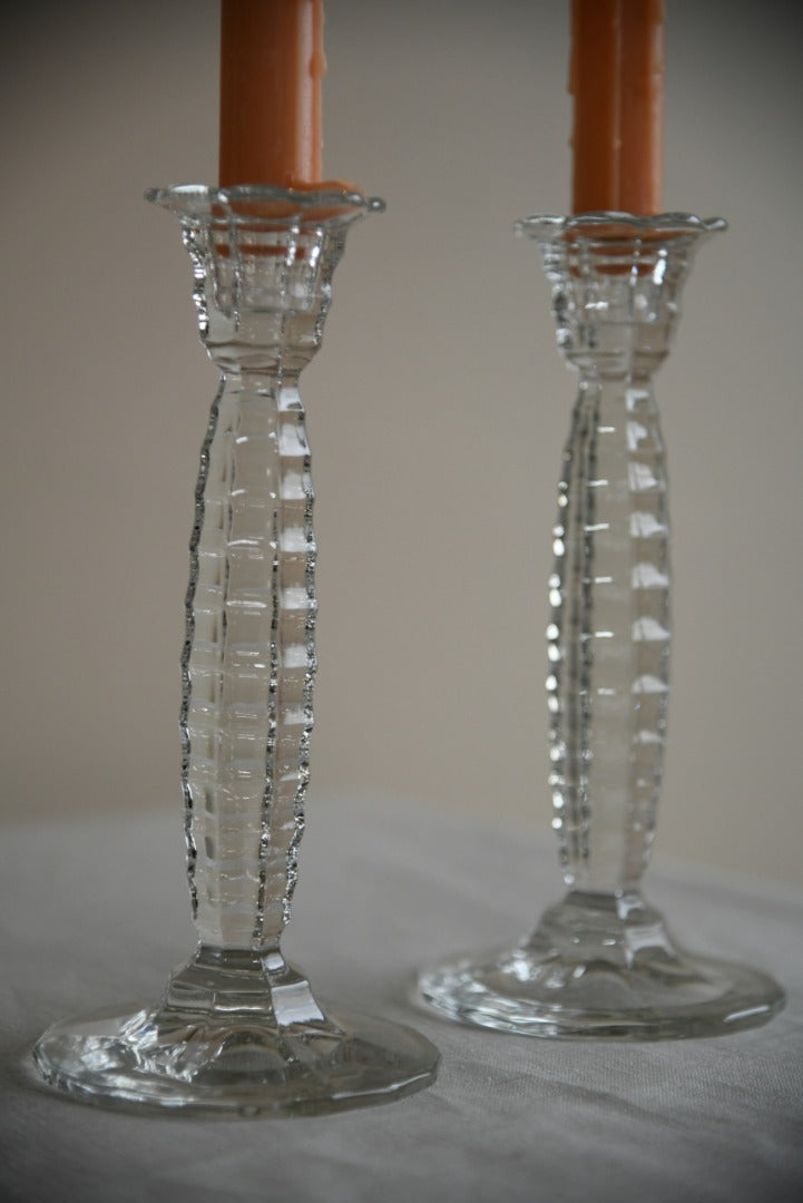 Pair Vintage Glass Candlesticks