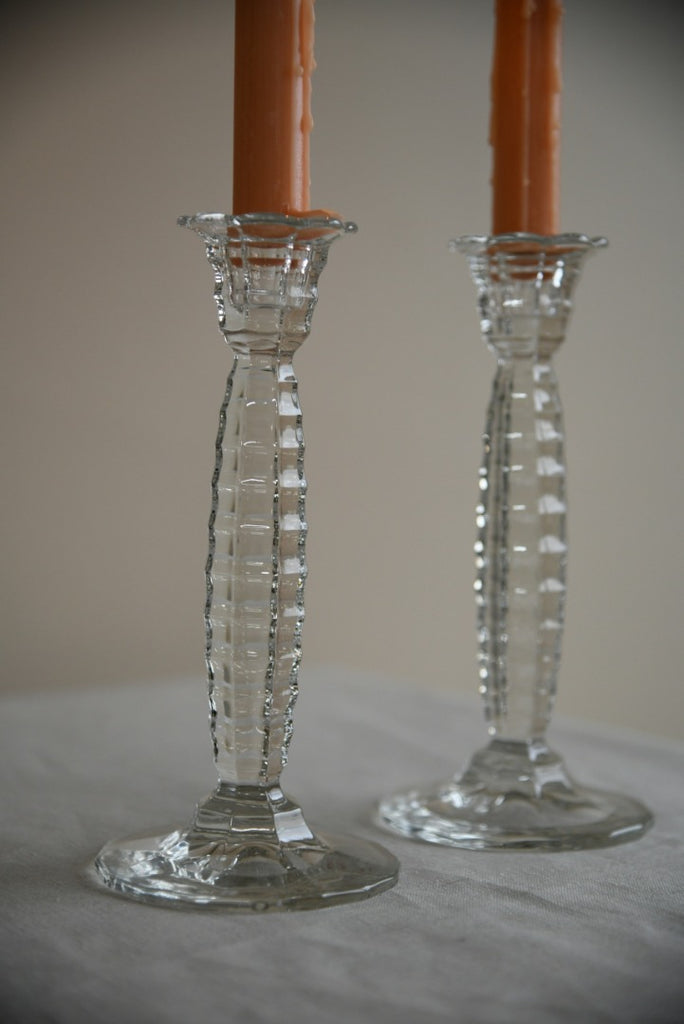 Pair Vintage Glass Candlesticks