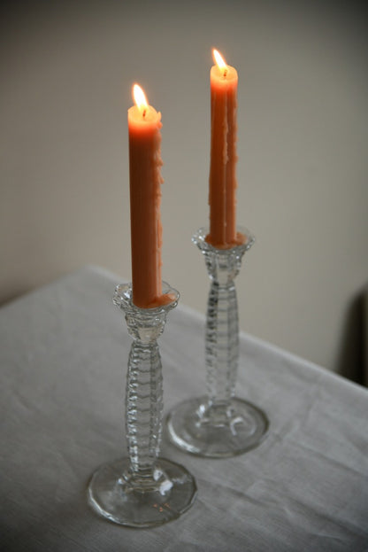 Pair Vintage Glass Candlesticks