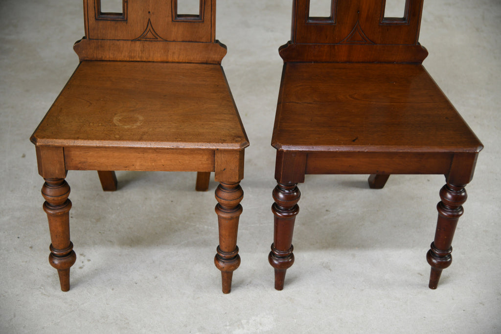 Pair Victorian Mahogany Gothic Revival Hall Chairs