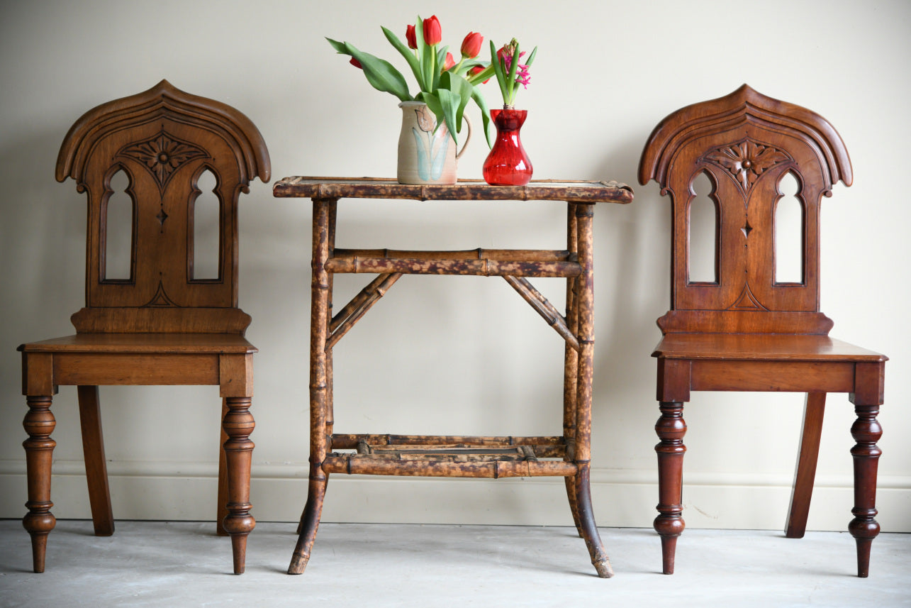 Pair Victorian Mahogany Gothic Revival Hall Chairs