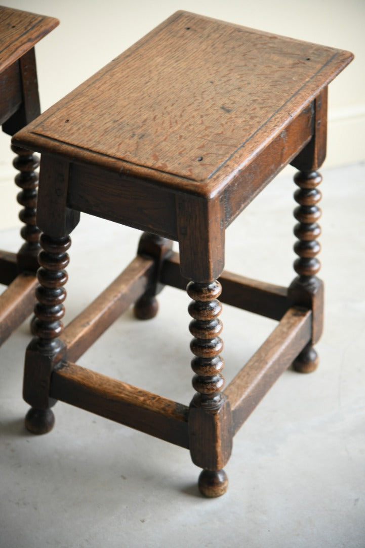 Pair Antique Oak Bobbin Turned Stools