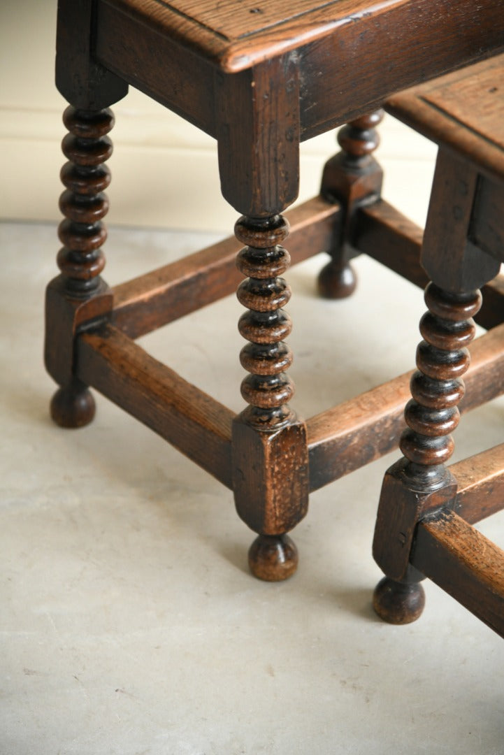 Pair Antique Oak Bobbin Turned Stools