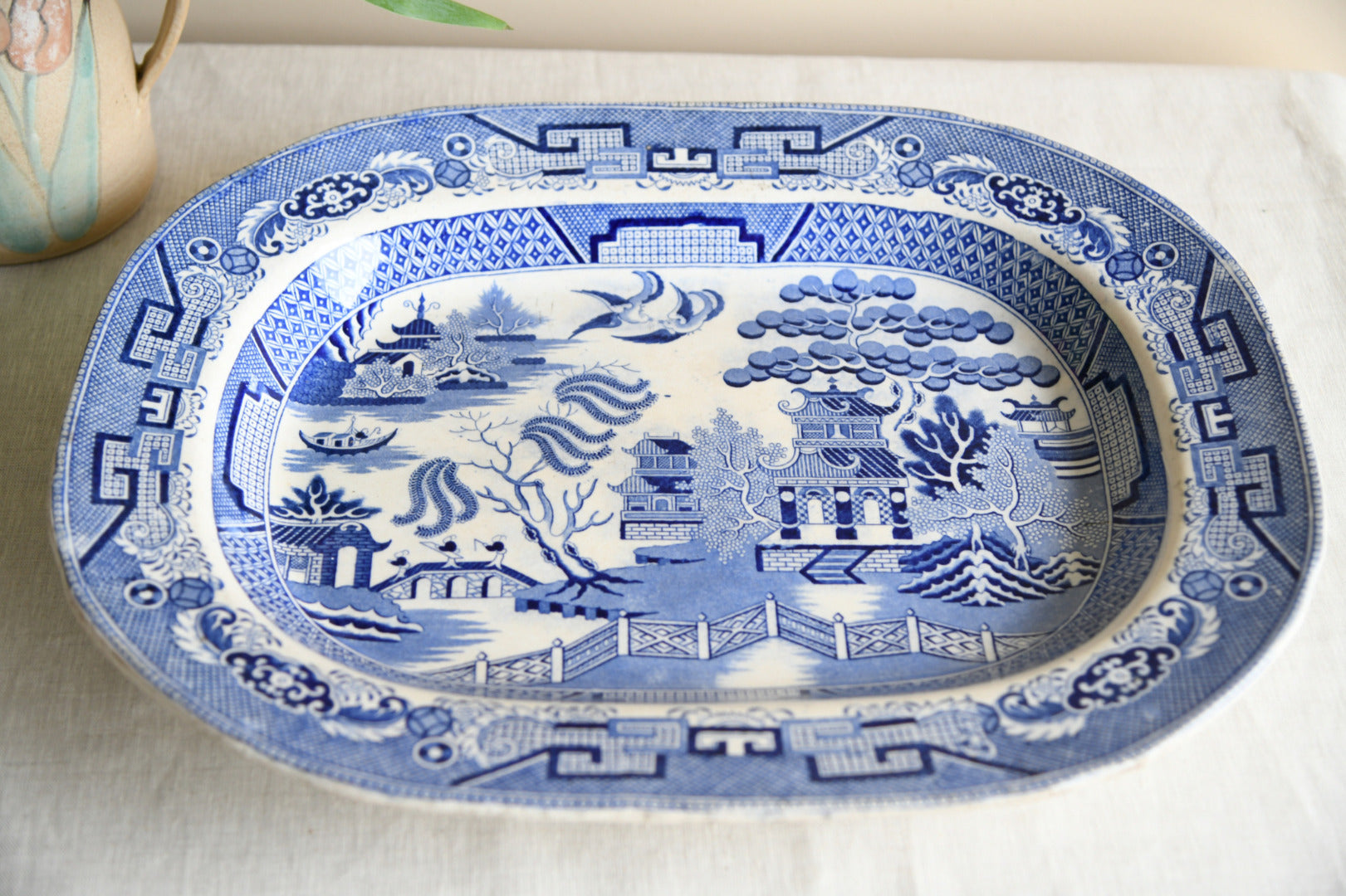 Blue & White Willow Pattern Plate Platter