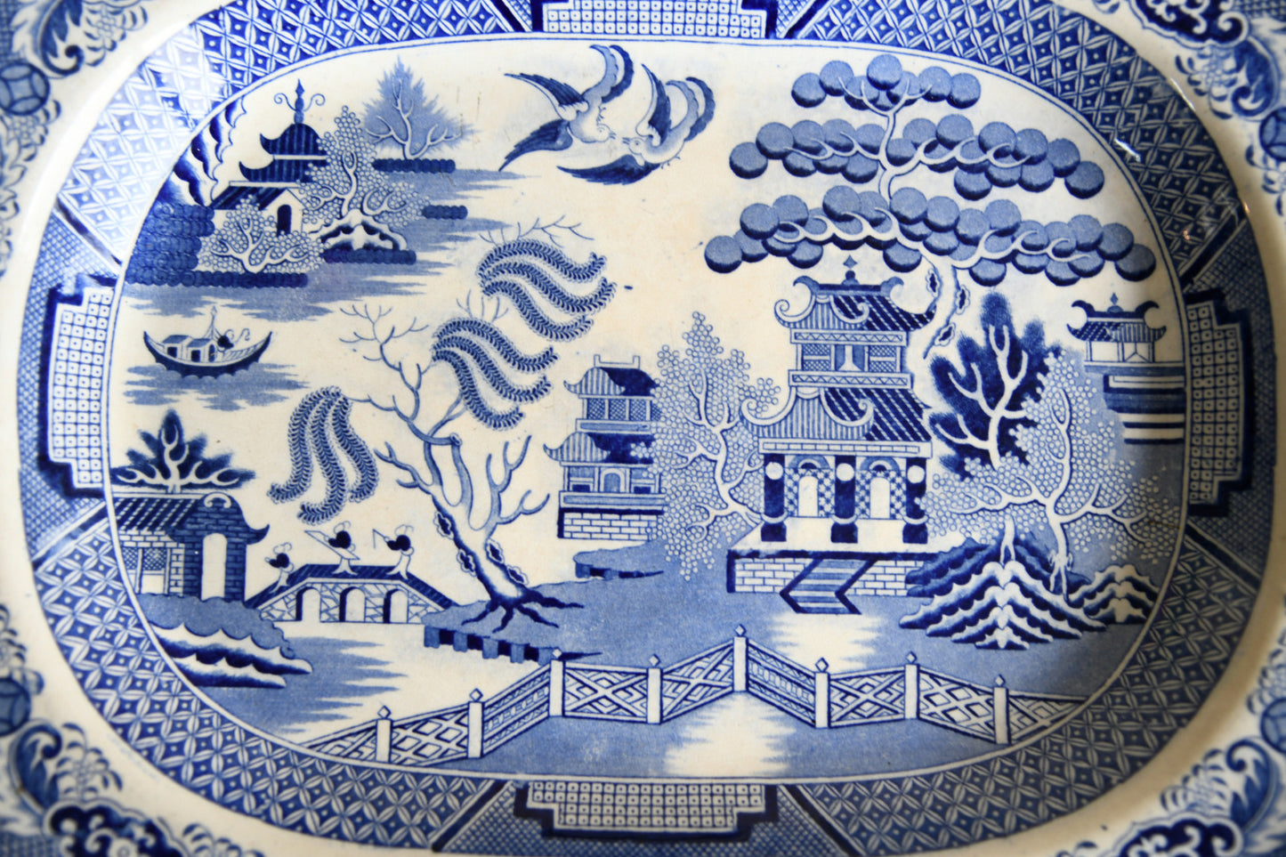 Blue & White Willow Pattern Plate Platter