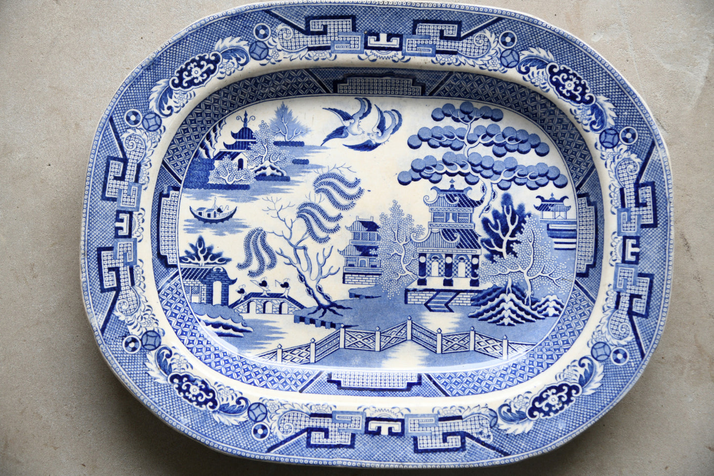 Blue & White Willow Pattern Plate Platter