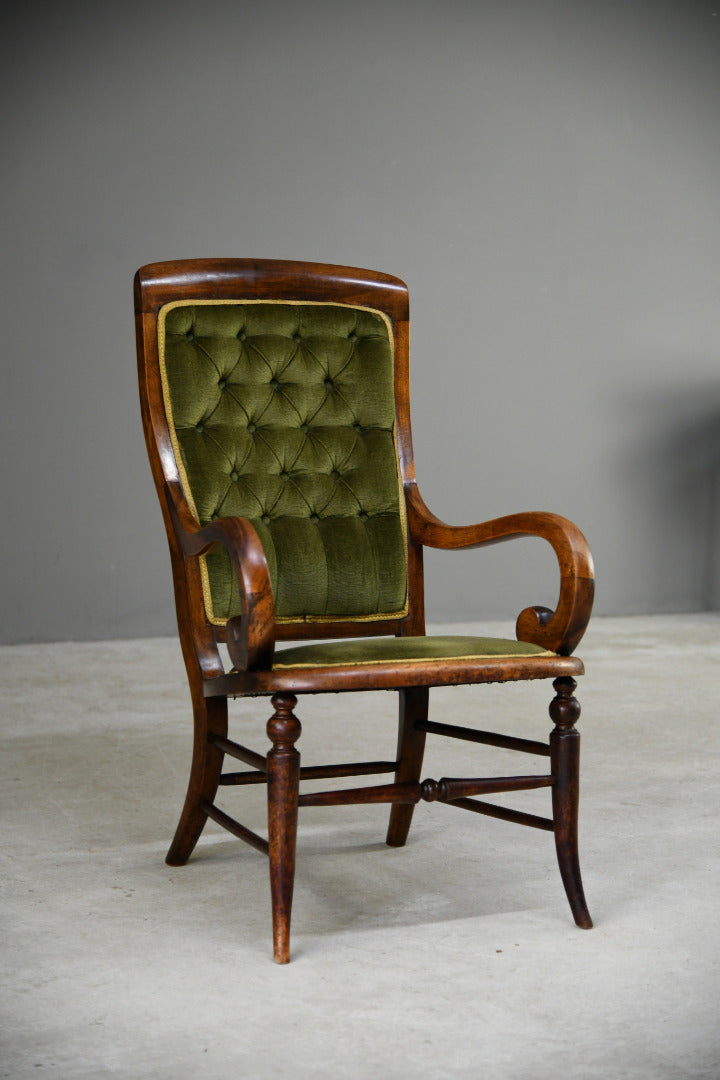 Walnut Upholstered Open Armchair