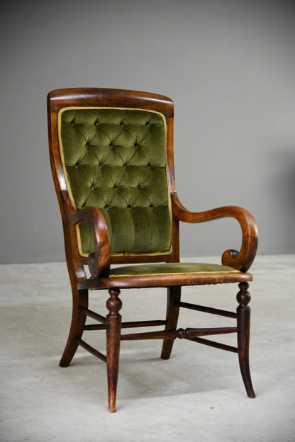 Walnut Upholstered Open Armchair