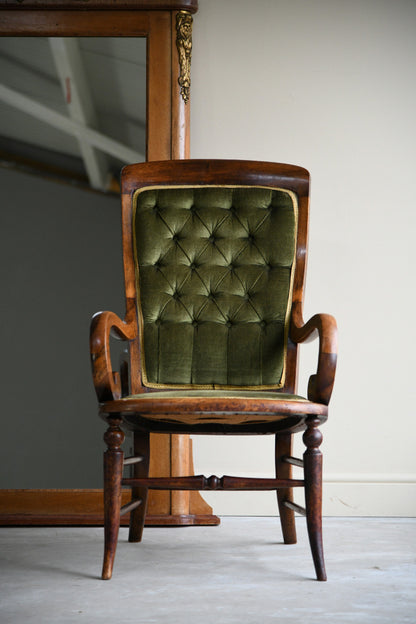 Walnut Upholstered Open Armchair