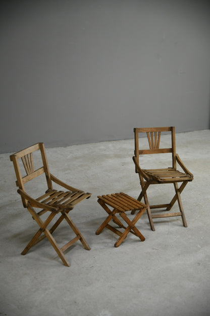Vintage Childs Beech Folding Chairs & Table