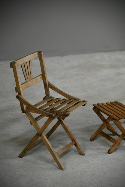 Vintage Childs Beech Folding Chairs & Table
