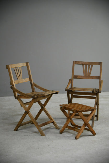Vintage Childs Beech Folding Chairs & Table
