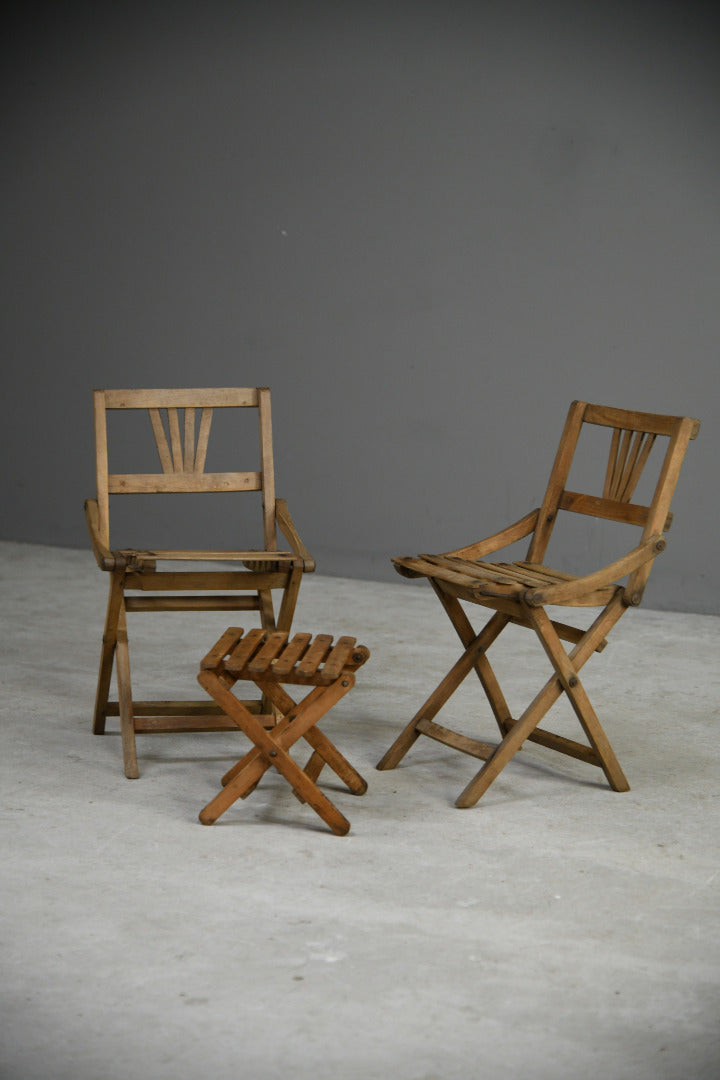 Vintage Childs Beech Folding Chairs & Table