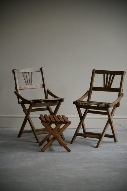 Vintage Childs Beech Folding Chairs & Table