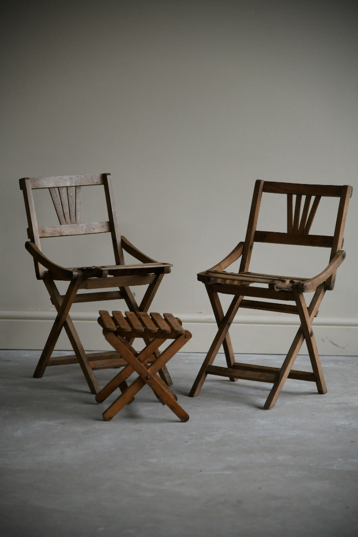 Vintage Childs Beech Folding Chairs & Table