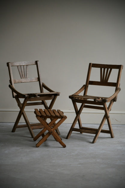 Vintage Childs Beech Folding Chairs & Table
