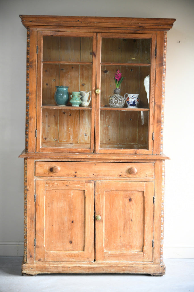 Antique pine hutch store with glass doors