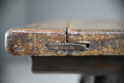 Early Antique European Rustic Square Trestle Tavern Kitchen Table