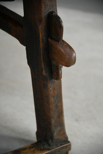 Early Antique European Rustic Square Trestle Tavern Kitchen Table