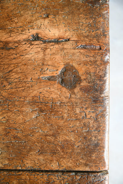 Early Antique European Rustic Square Trestle Tavern Kitchen Table