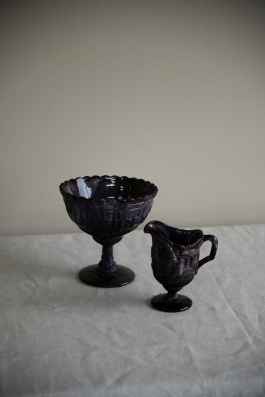 Purple Slag Glass Jug & Bowl