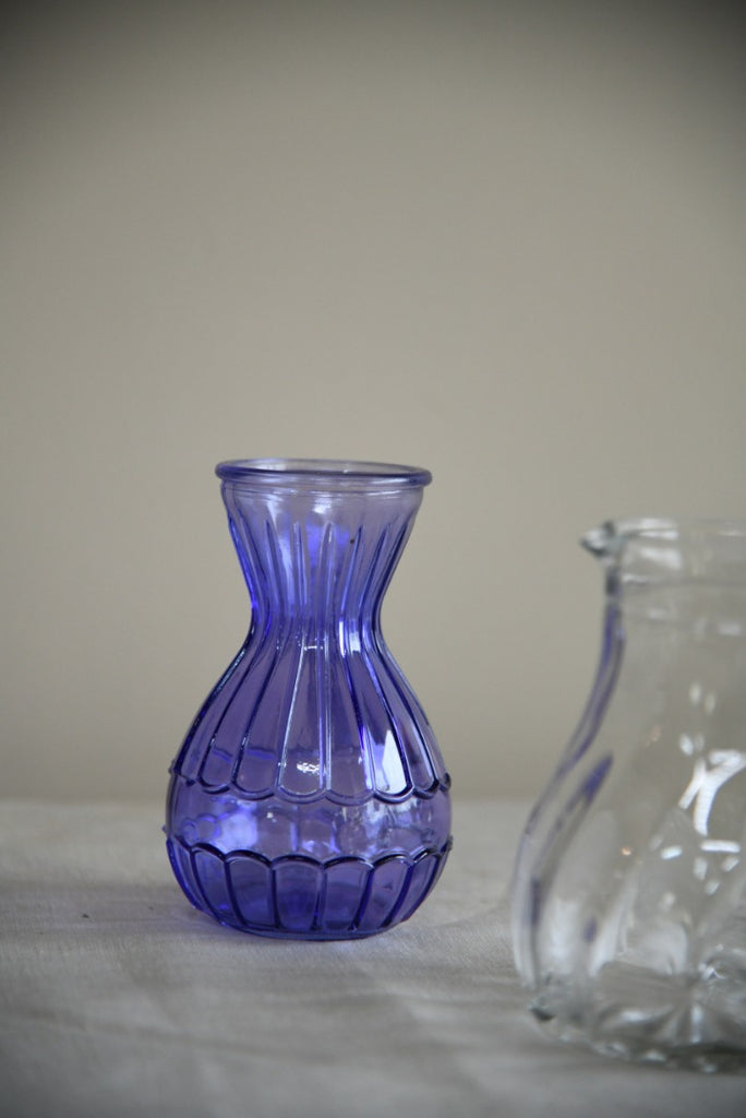 Purple Glass Hyacinth Vase and Clear Jug
