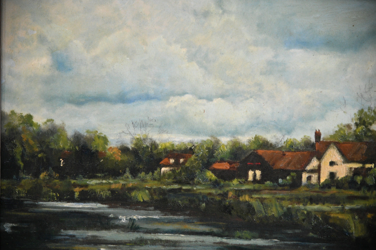 Rural River Landscape Oil Painting