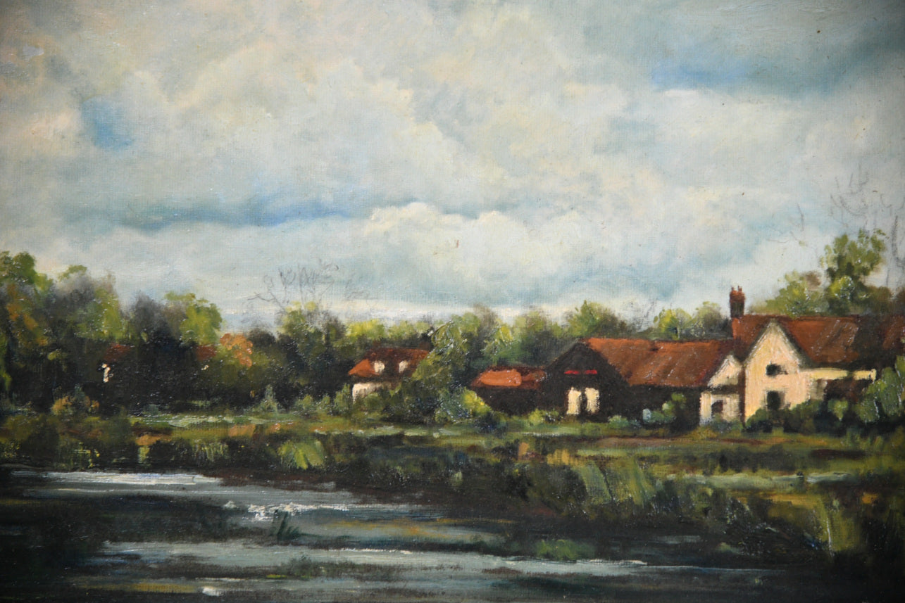 Rural River Landscape Oil Painting